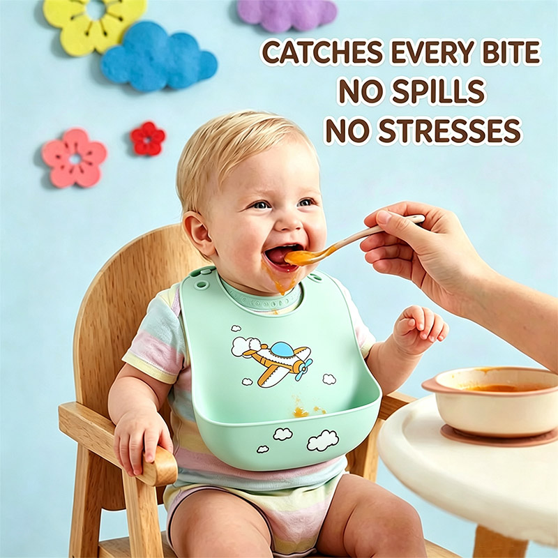 Baby Food Eat - Bib Makan Bayi Silikon Tahan Air,