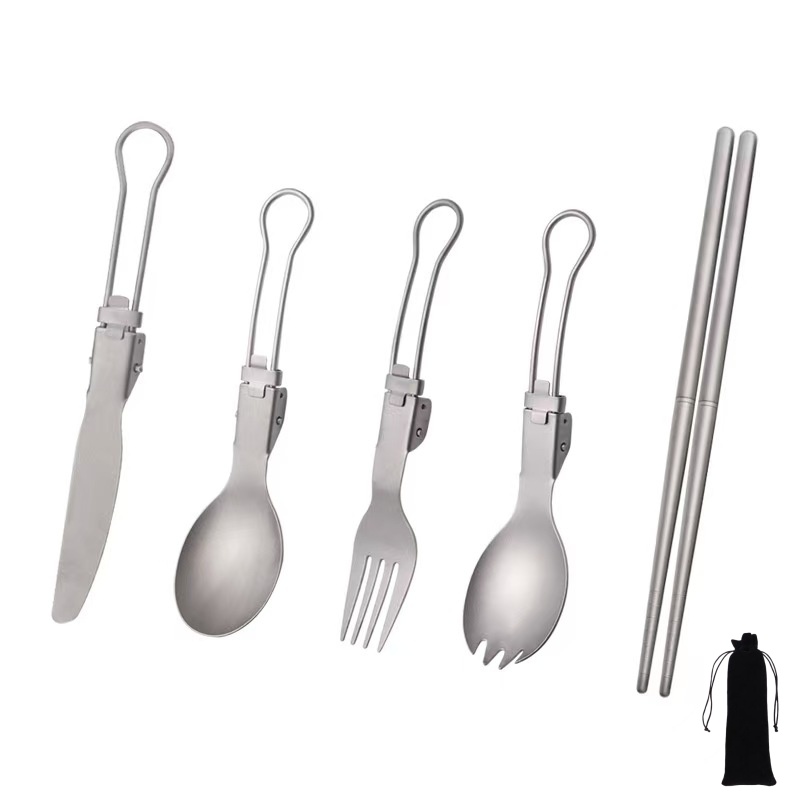 Weaning Spoon Set - Set Peralatan Makan Lipat Titanium dengan
